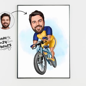 Personalized Cyclist Cartoon Portrait, Biker Portrait, Cyclist Gift, Cyclist Caricature, Custom Caricature, Caricature from Photo
