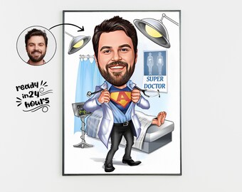 Personalisiertes Doktor Cartoon Portrait, benutzerdefiniertes Karikaturgeschenk (digitale Datei)