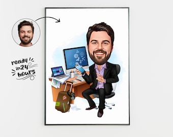 Custom Boss Caricature Gift, Personalized Office Portrait (Digital Gift)