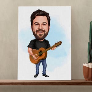Custom Guitar Player Cartoon Portrait, Guitarist Portrait, Gift for Guitarist, Guitarist Caricature, Custom Cartoon, Caricature from Photo