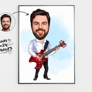 Personalized Guitarist Cartoon Portrait, Custom Guitarist Caricature Drawing from Photo, Funny Guitarist Caricature, Gift for Guitarist