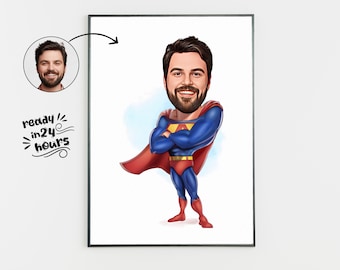Custom Superhero Caricature Portrait, Personalized Digital Art (Digital Download)