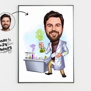 Retrato de químico personalizado, retrato de químico, regalo de químico, caricatura de químico, caricatura de químico a partir de una foto, caricatura de científico