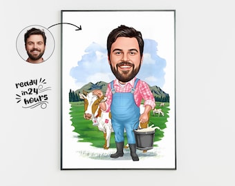 Custom Farmer Cartoon Portrait, Personalized Caricature (Digital)