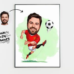 Portrait personnalisé de dessin animé de joueur de football, dessin personnalisé de caricature de joueur de football à partir d'une photo, cadeau caricature drôle de joueur de football pour lui