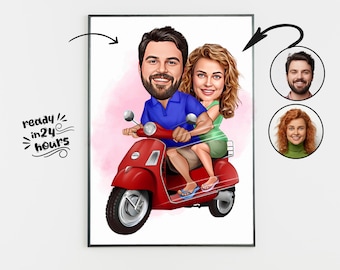Custom Couple Caricature Portrait, Anniversary Gift (Digital Download)