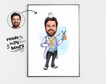 Personalized Male Dentist Cartoon, Dentist Caricature, Dentist Gift, Dentist Portrait, Caricature from Photo, Gift for Dentist, Dentist Art
