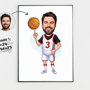 Benutzerdefinierte Basketball Spieler Cartoon Portrait, Basketball Karikatur, Geschenk für Basketball Spieler, Basketball Portrait, Karikatur vom Foto