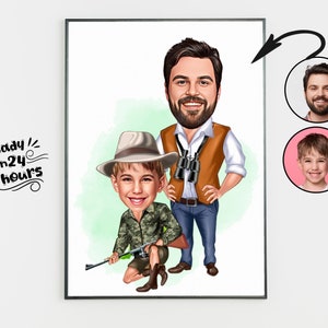 Personalized Hunter Cartoon Portrait, Custom Hunter Caricature Drawing from Photo, Funny Hunter Caricature, Gift for Hunter