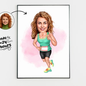 Benutzerdefinierte Läufer Cartoon Portrait, Läufer Porträt, Läufer Geschenk, Läufer Karikatur, Benutzerdefinierte Karikatur, Karikatur vom Foto, Sportkarikatur
