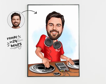 Custom DJ Caricature Portrait, Personalized Musician Gift (Digital File)