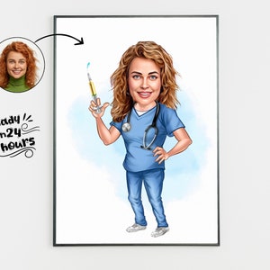 Retrato de enfermera personalizado, regalo para enfermera, caricatura personalizada, caricatura de enfermera a partir de foto, caricatura médica, caricatura divertida