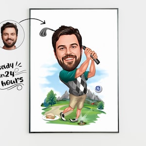 Personalized Golfer Cartoon Portrait, Custom Golfer Caricature Drawing from Photo, Funny Golfer Caricature, Gift for Golfer,Gifts for him