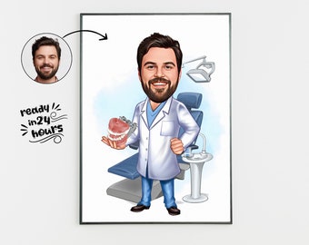 Personalized Male Dentist Cartoon Portrait, Custom Dentist Caricature Drawing from Photo, Funny Male Dentist Caricature, Gift for Dentist