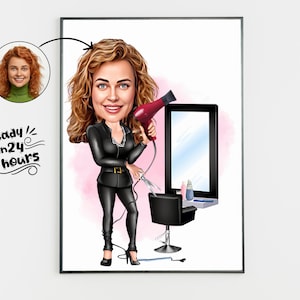 Personalized Hairdresser Cartoon Portrait, Custom Hairdresser Caricature Drawing from Photo, Funny Hairdresser Caricature, Gift Hairdresser