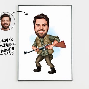 Personalized Hunter Cartoon Portrait, Custom Hunter Caricature Drawing from Photo, Funny Hunter Caricature, Gift for Hunter