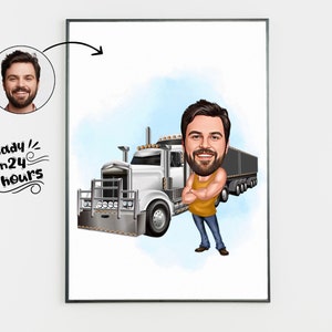 Personalized Truck Driver Cartoon Portrait, Custom Truck Driver Caricature Drawing from Photo, Funny Truck Driver, Gift for Truck Driver