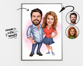 Custom Couple Caricature Portrait, Unique Anniversary Gift (Digital)