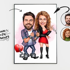 Custom Couple Cartoon Portrait, Couple Portrait, Couple Gift, Couple Caricature, Family Portrait, Custom Caricature, Anniversary Gift