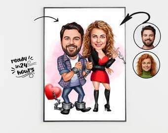 Custom Couple Caricature Portrait, Anniversary Gift (Digital Download)