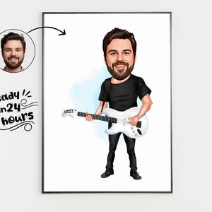 Custom Guitar Player Cartoon Portrait, Guitarist Portrait, Gift for Guitarist, Guitarist Caricature, Custom Cartoon, Caricature from Photo