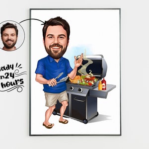 Niestandardowy portret z kreskówki BBQ, portret BBQ, prezent dla miłośnika grilla, karykatura BBQ, wyjątkowy prezent BBQ, karykatura BBQ ze zdjęcia