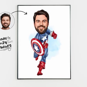 Benutzerdefinierte Superheld Cartoon Porträt, Superheld Porträt, Geschenk für Papa, Benutzerdefinierte Cartoon, Superheld Karikatur, Karikatur vom Foto, Superheld