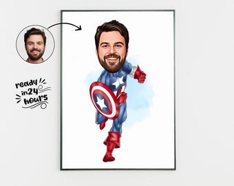 Custom Superhero Cartoon Portrait, Personalized Caricature Gift (Digital)