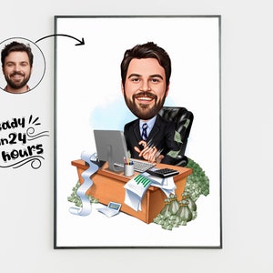 Benutzerdefinierte Super Boss Cartoon Portrait, Super Boss Karikatur, Geschenk für männlichen Boss, Boss Cartoon, lustiger Boss, Boss Karikatur vom Foto