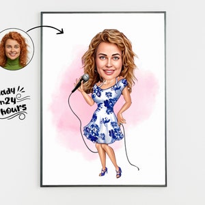 Custom Singer Cartoon Portrait, Singer Caricature, Gift for Singer, Karaoke Cartoon, Funny Singer Gift, Custom Caricature from Photo