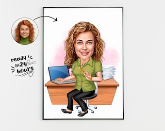 Custom Coworker Cartoon Portrait, Personalized Caricature Gift (Digital)