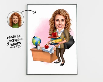 Custom Teacher Caricature Portrait from Photo (Digital Cartoon)