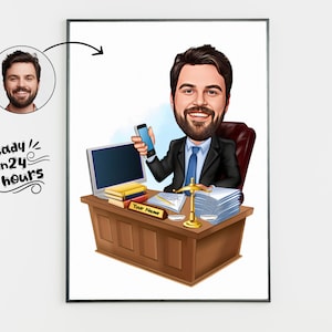Custom Lawyer Cartoon Portrait, Lawyer Portrait, Lawyer Gift, Lawyer Cartoon, Custom Cartoon, Lawyer Caricature, Caricature from Photo