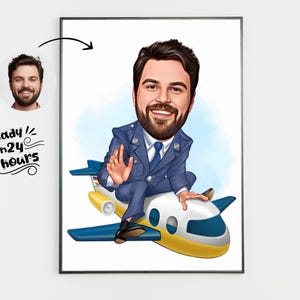 Custom Pilot Cartoon Portrait, Pilot Portrait, Pilot Gift, Pilot Caricature, Unique Pilot Cartoon Drawing, Pilot Gift Idea, Funny Pilot Draw