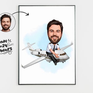 Benutzerdefinierte Pilot Cartoon Portrait, Pilot Porträt, Pilot Geschenk, Pilot Karikatur, Einzigartige Pilot Cartoon Zeichnung, Pilot Geschenkidee, lustige Pilot Zeichnung