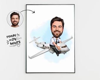 Custom Pilot Cartoon Portrait, Pilot Portrait, Pilot Gift, Pilot Caricature, Unique Pilot Cartoon Drawing, Pilot Gift Idea, Funny Pilot Draw