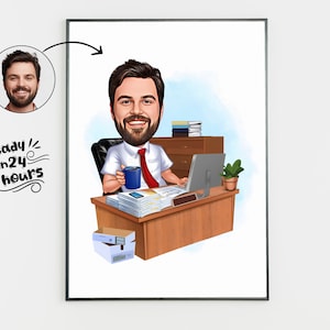 Caricatura de jefe personalizada a partir de una foto, regalo de jefe para hombres, caricatura de jefe, caricatura divertida de jefe, regalo para jefe, regalo digital para jefe