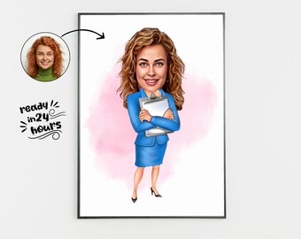 Custom Teacher Caricature Portrait from Photo (Digital Download)