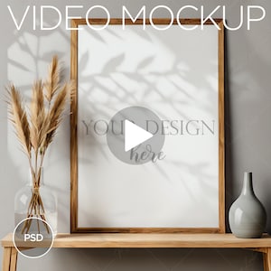 DIN A Frame Video Mockup, Animated Frame Mockup, PSD Smart Object, Vertical Frame Mockup, Wooden Frame Mockup, PSD MP4 mockup