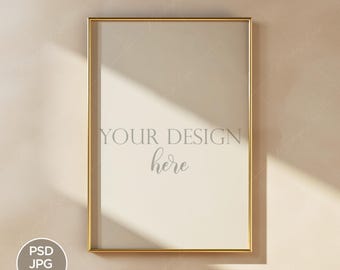 Gold DIN A Frame Mockup: Vertical Print Art Display (Digital Download)