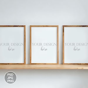 Triple Wood Frame Mockup, DIN A ISO, Living Room (Digital Download)