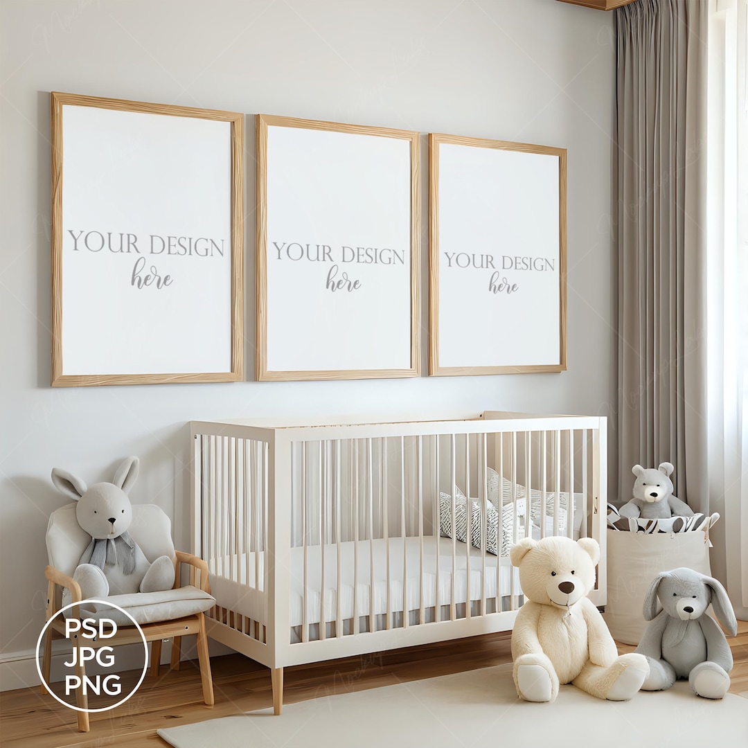 Nursery Frame Mockup: A4 Triple Frames, Modern Interior (digital ...