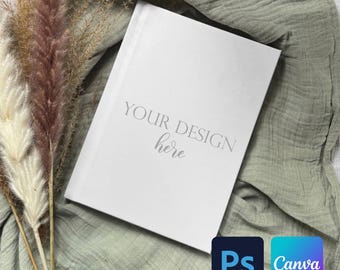 Boho Hardcover Journal Mockup, PSD PNG JPG, Canva Printify Compatible (Digital Download)