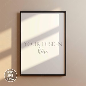 DIN Ein schwarzer Rahmen Mockup / Modernes digitales Mockup / ISO Minimalistisches Holz gerahmtes Kunstdisplay / einfache, saubere Rahmenvorlage / png jpg psd Smart Objekt