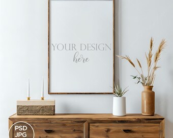 DIN A Wood Frame Mockup, Boho Art Display (psd, jpeg, png)
