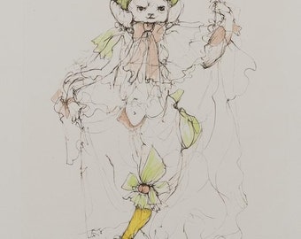 Leonor Fini (1907-1996) - Les Chats de Madame Helvetius - Dancing Cat - Original Etching 57/150