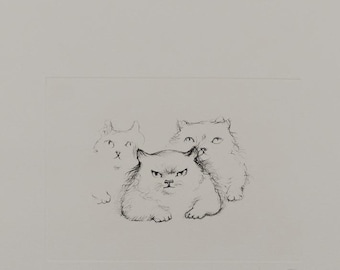 Leonor Fini (1907-1996) - Les Chats de Madame Helvetius - Three Cats Posing - Original Etching 57/150