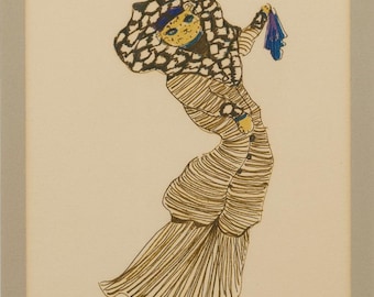 Leonor Fini (1907-1996) - Cat in Striped Dress - Original Etching