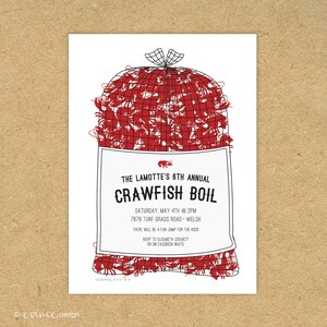 Cute PRINTED Crawfish Sack Invitation: Crawfish Boil Birthday Shower Party Summer Spring Louisiana Country Beer Corn Potatoes Lemons