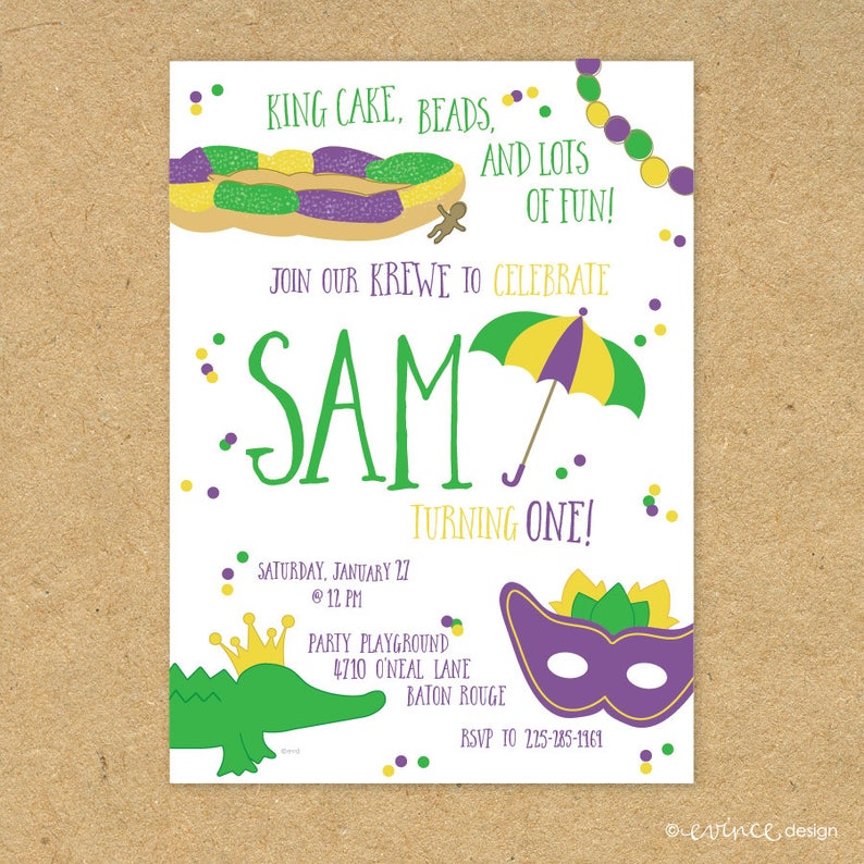 printed mardi gras invites
